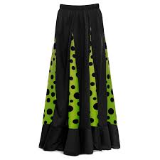 Falda Flamenca Negra con Quillas Verdes y Lunares