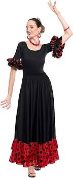 Falda Flamenca Negra con Lunares y Volante Doble Rojo