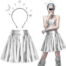 Falda Plateada Brillante con Diadema de Estrellas para Carnaval
