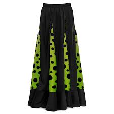 Falda Flamenca Infantil Negra con Quillas Verdes y Lunares