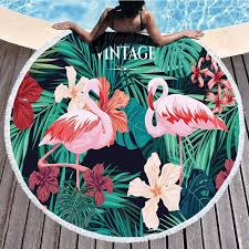 Toalla de Playa Flamenca Redonda con Borlas y Secado Rápido