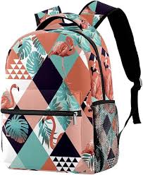 Mochila Geométrica de Flamencos y Hojas de Palma para Hombres